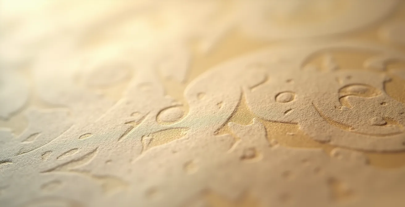 Détail macro de la texture d'un papier d'archive avec motifs abstraits